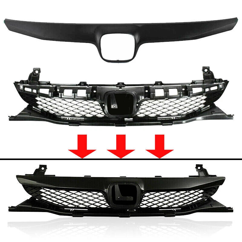 For 2009 2010 2011 Honda Civic Sedan Gloss Black Front Bumper Upper Grille Grill