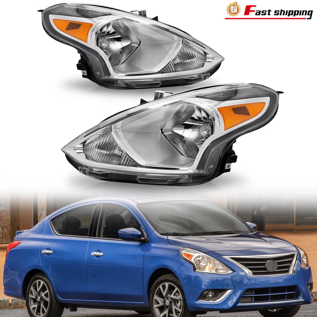 Headlights For 2015-2019 Nissan Versa Sedan Halogen Headlamp Assembly Left+Right