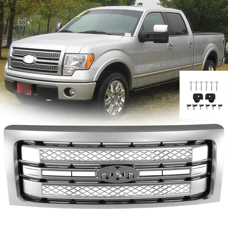 For Ford F-150 F150 2009-2013 2014 Platinum Brushed Stain Aluminum Front Grille